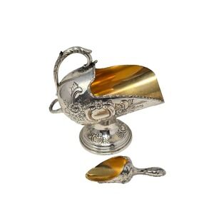 RAIMOND Vintage Ornate Floral 1 Cup SILVERPLATED GRAVY BOAT with Scooper